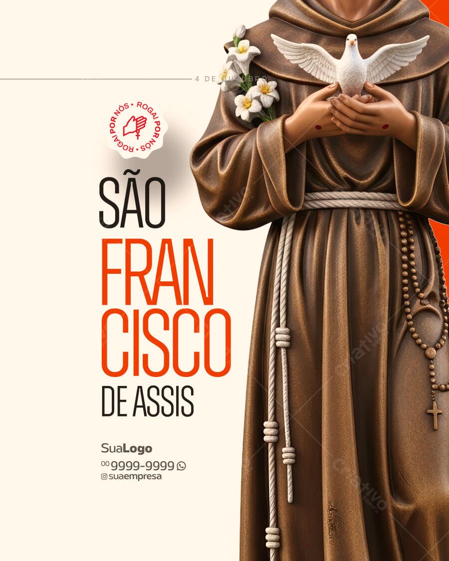 Flyer Dia de São Francisco de Assis 4 de Outubro PSD Editável