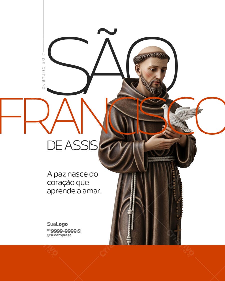 Flyer Dia de São Francisco de Assis com pomba PSD Editável