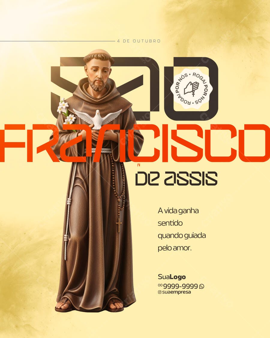 Flyer Dia de São Francisco de Assis com Rogai Por Nós PSD Editável