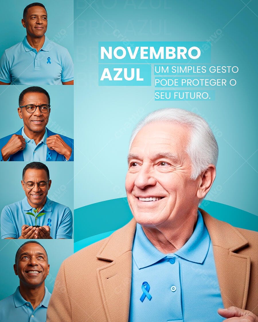 Flyer Campanha Novembro Azul Homens Diversos Saúde Masculina PSD Editável
