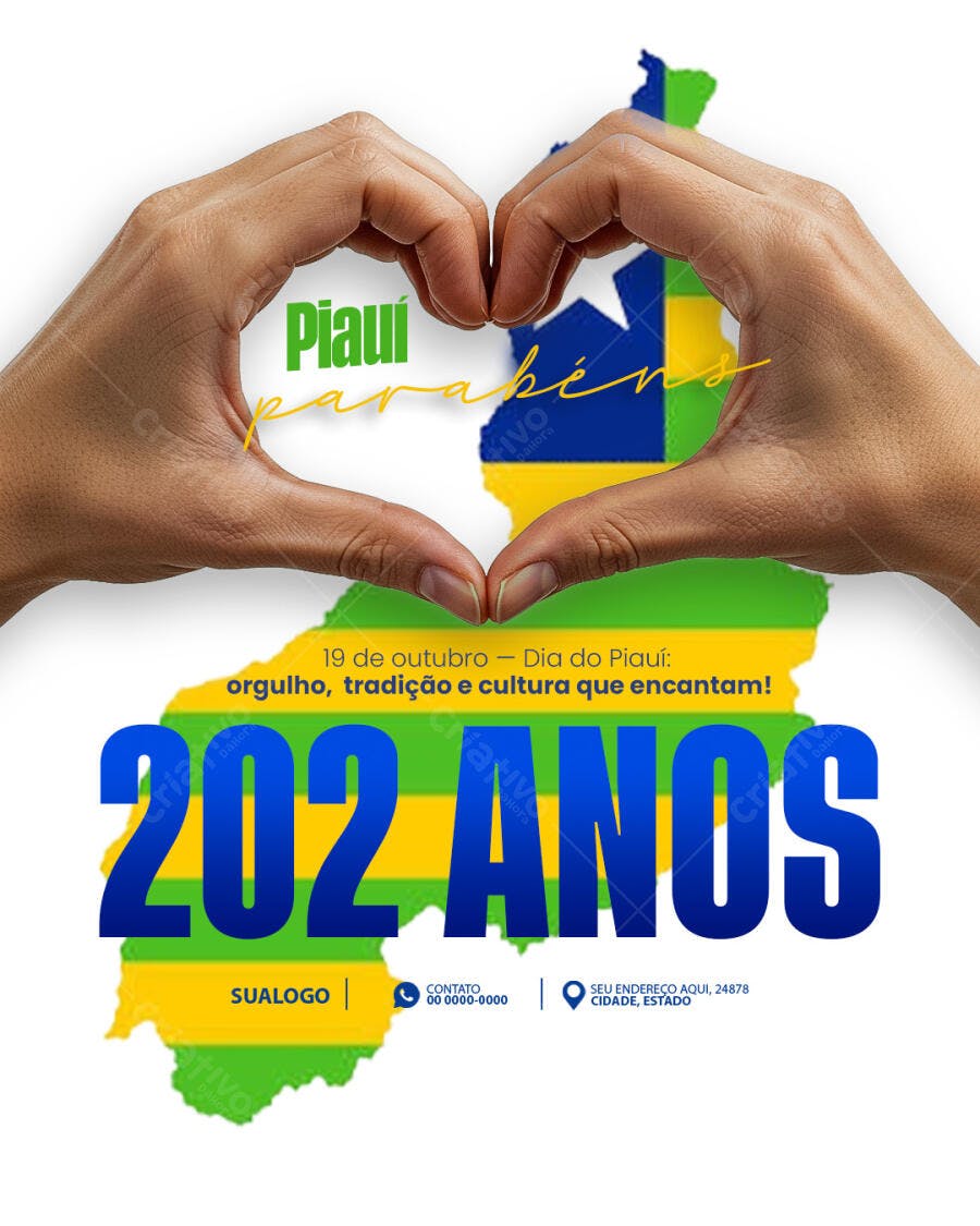 Post Comemorativo Dia do Piauí 202 Anos Mãos Coração PSD Editável