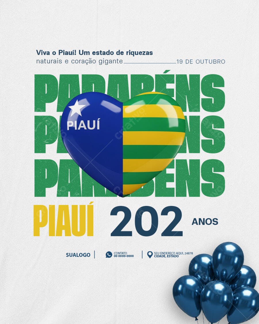 Flyer Aniversário Piauí 202 Anos PSD Editável