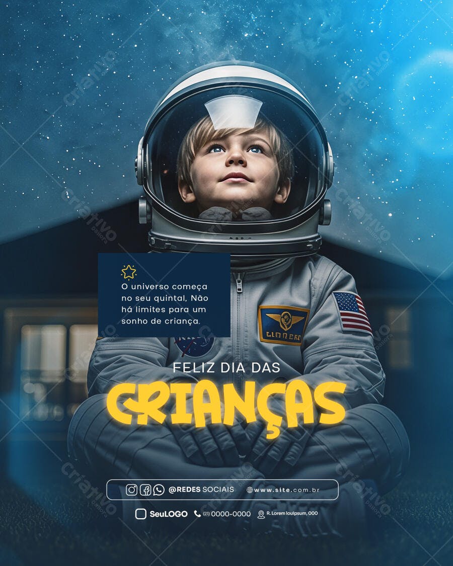 Flyer para Dia das Crianças Astronauta Sonhador Psd Editável