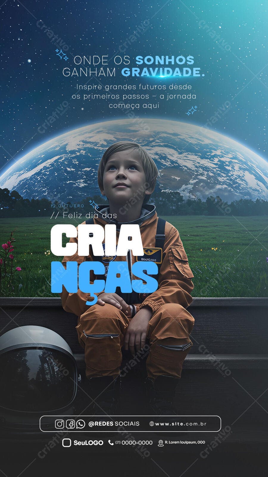 Flyer Dia das Crianças Astronauta PSD Editável