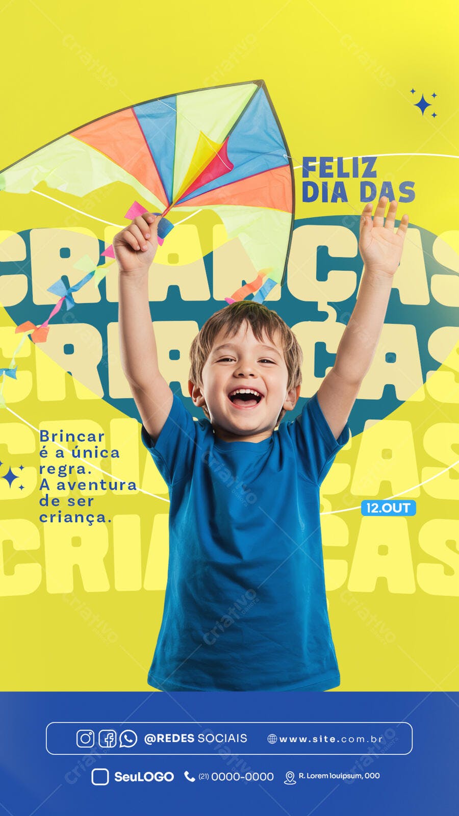 Post Dia das Crianças com Menino e Pipa PSD Editável