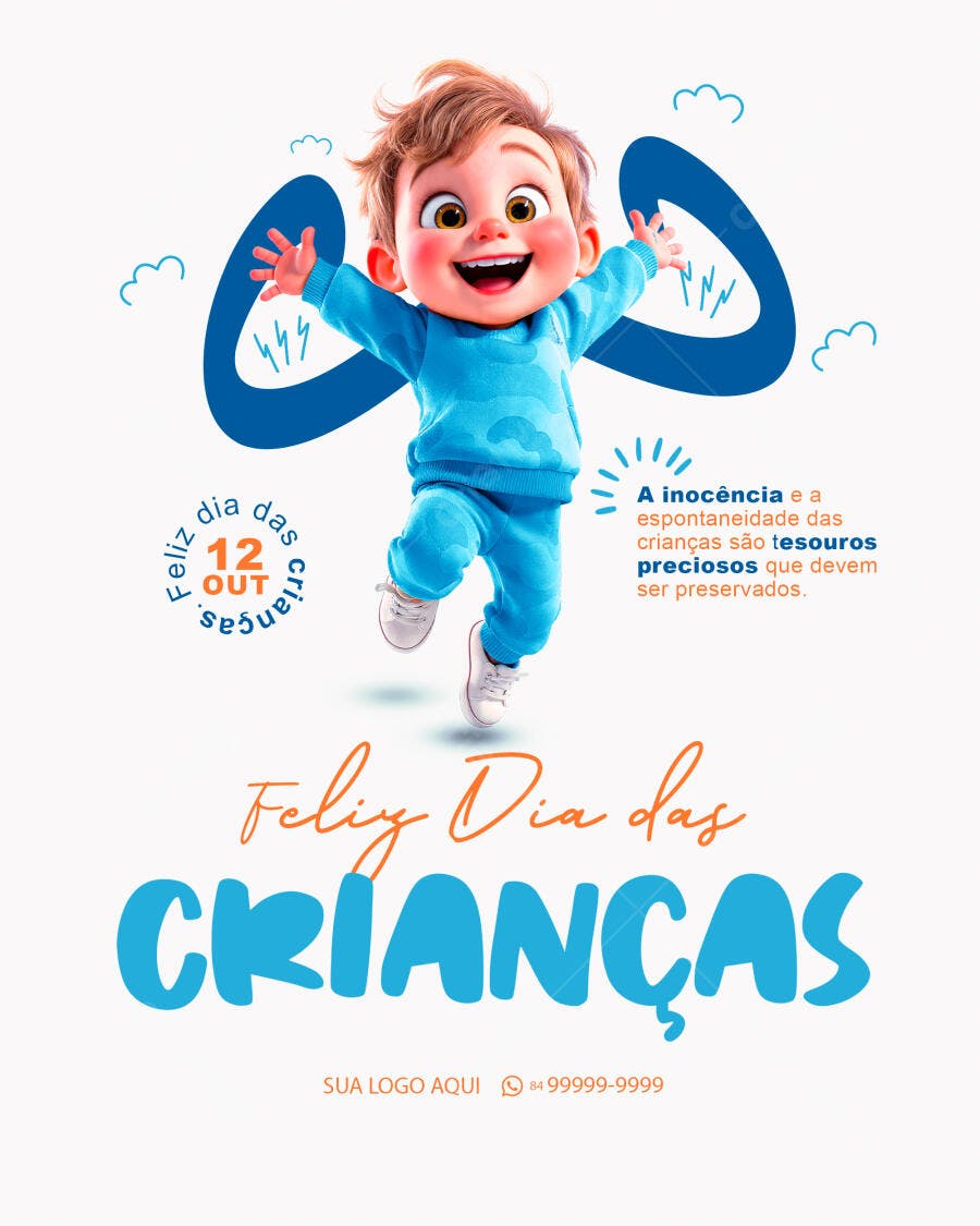 Flyer Dia das Crianças com Criança Saltando Psd Editável