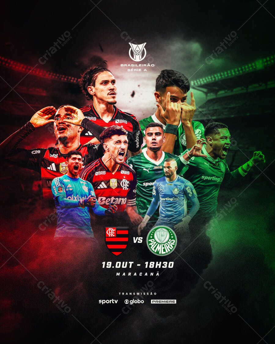 Flyer Brasileirão Flamengo vs Palmeiras PSD Editável