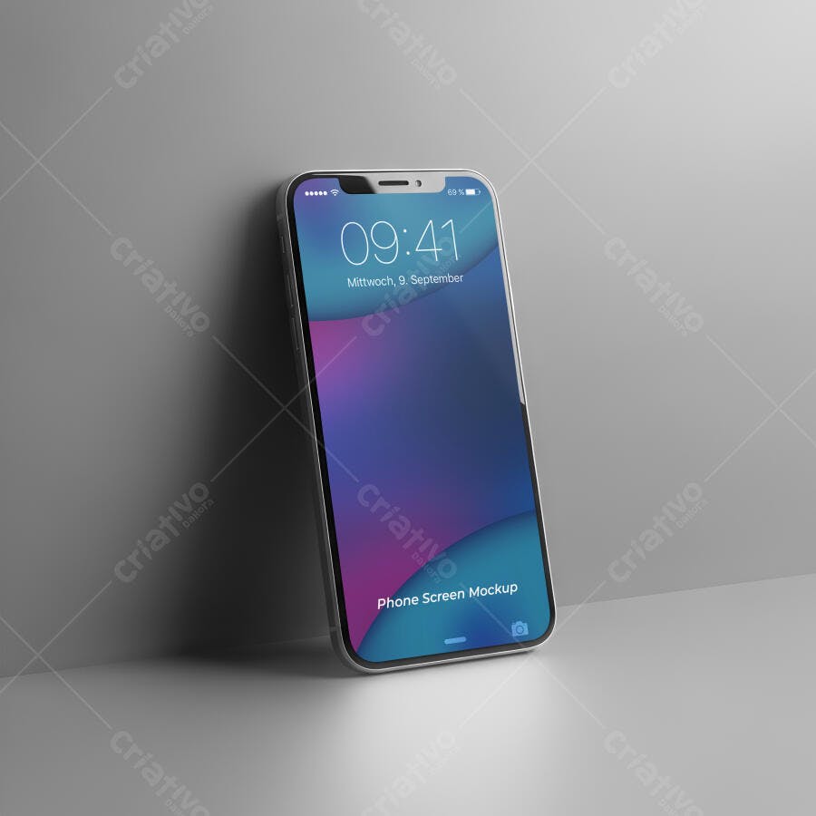 Mockup Realista de Tela de Smartphone Moderno em Cena Minimalista Cinza