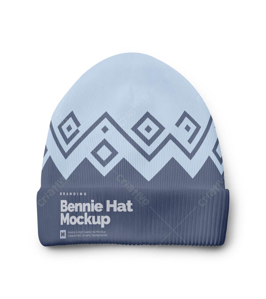 Mockup de Gorro Realista Azul Claro e Grafite com Padrão Geométrico Moderno para Branding