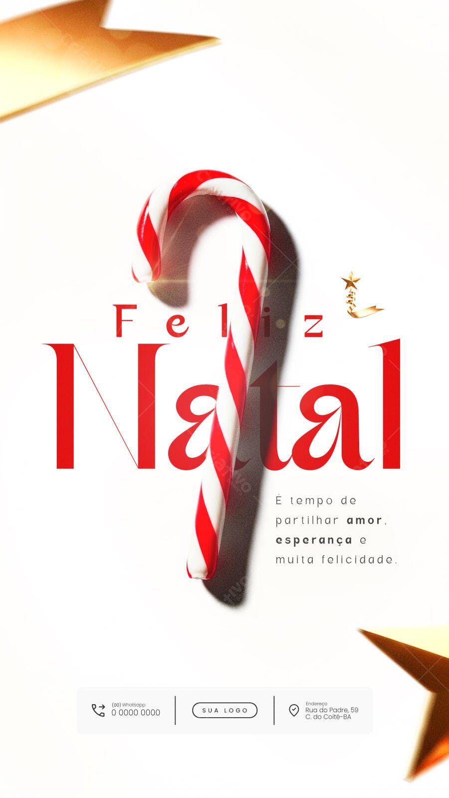 Flyer Feliz Natal com Bengala Doce Vermelha PSD Editável