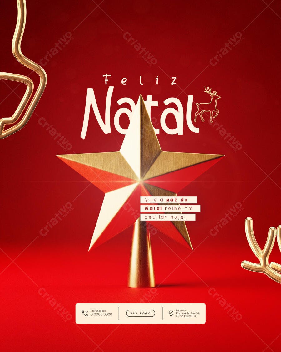 Flyer para Feliz Natal com Estrela Dourada PSD Editável
