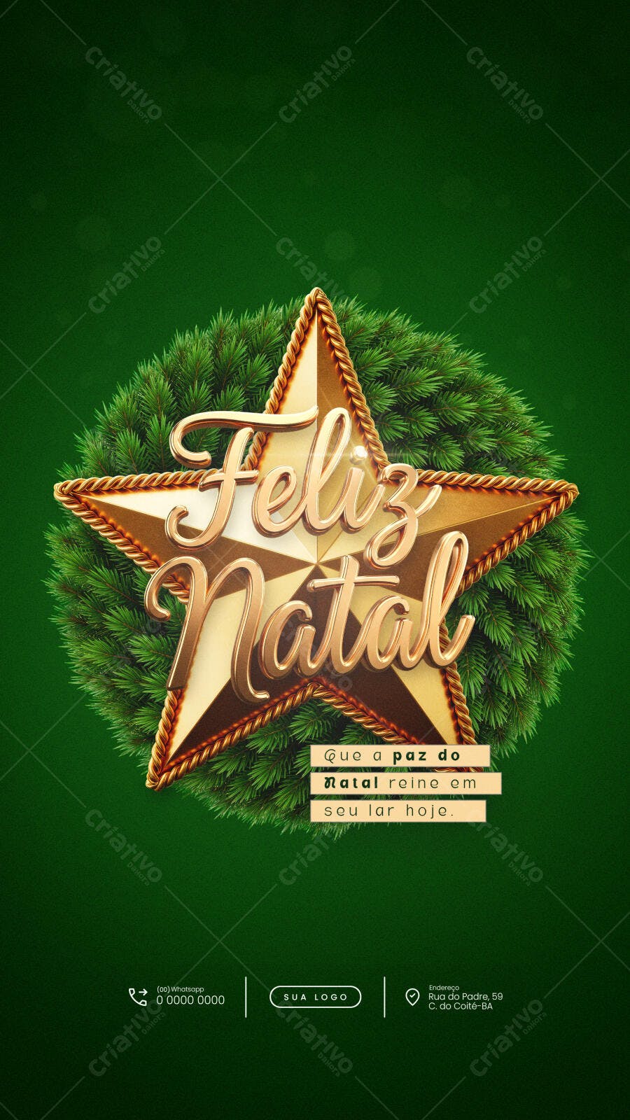 Flyer Feliz Natal Dourado Fundo Verde PSD Editável