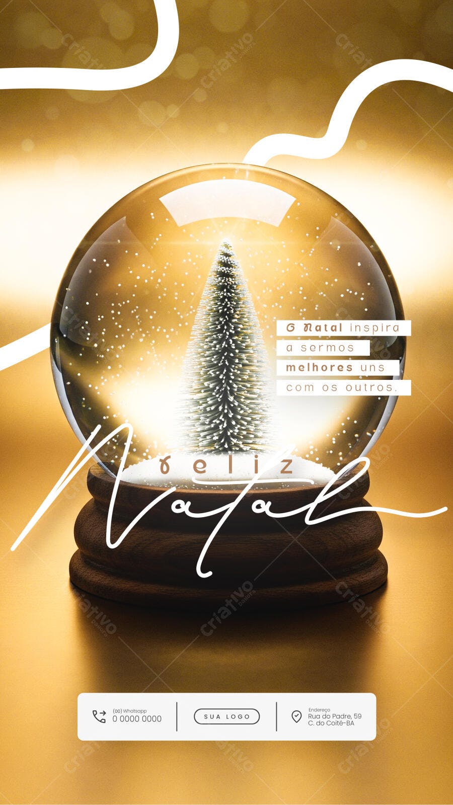 Story Instagram Natal Bola de Neve Dourada PSD Editável