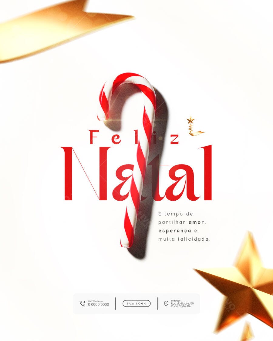 Flyer Feliz Natal com Bengala Doce PSD Editável