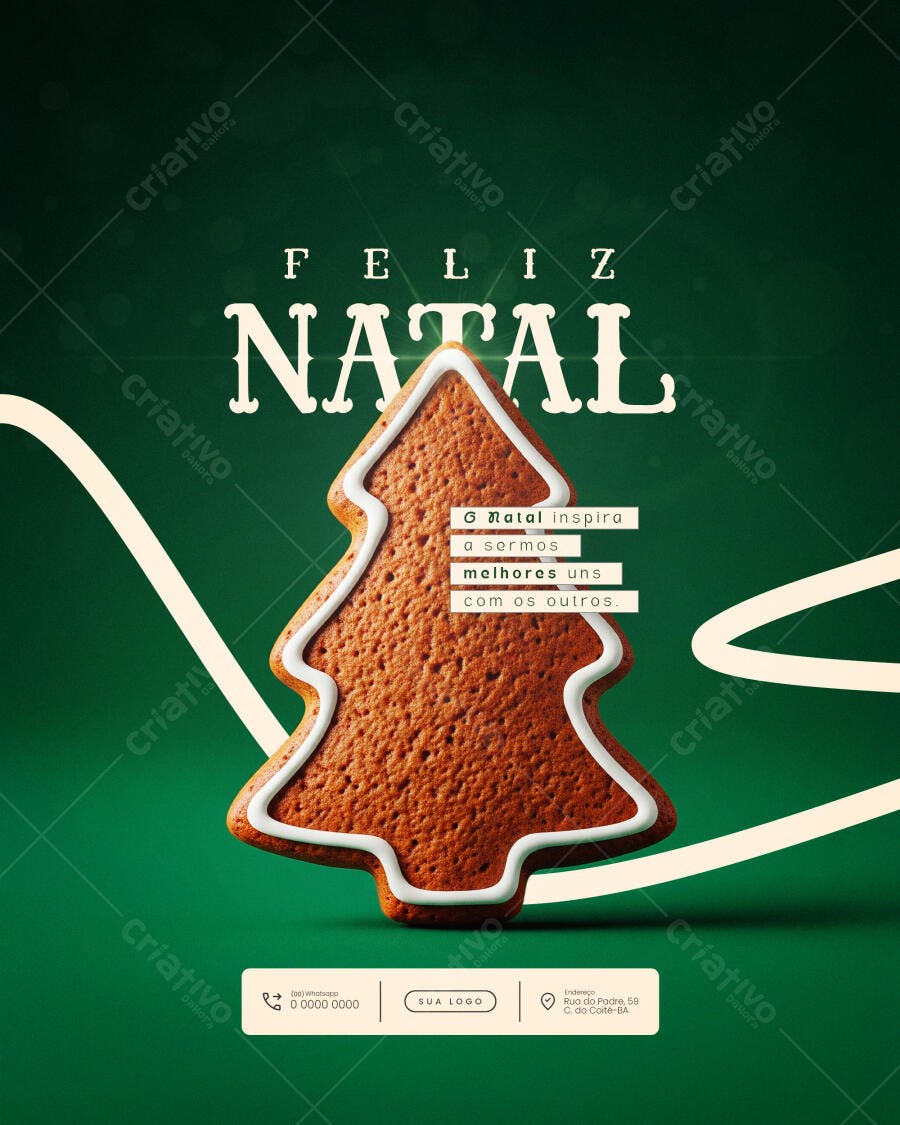 Flyer para Feliz Natal com Biscoito Gengibre PSD Editável