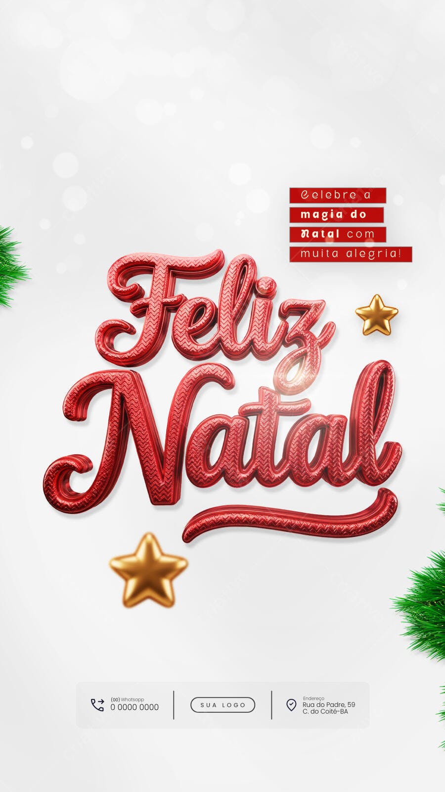 Flyer Feliz Natal Vermelho 3D Estrelas Douradas PSD Editável