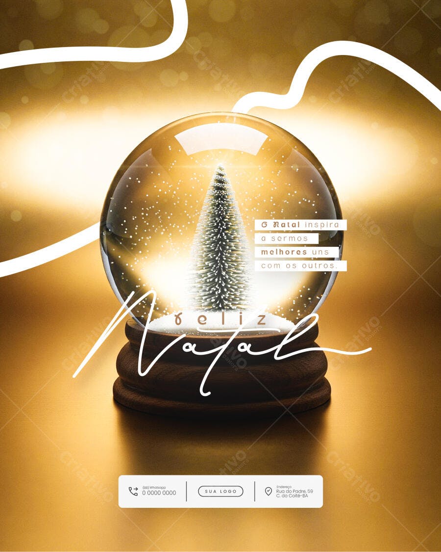 Flyer de Natal Dourado com Globo de Neve PSD Editável