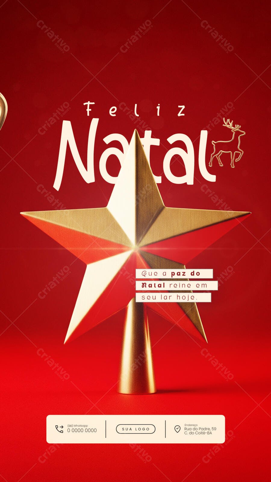Post Instagram Feliz Natal Estrela Dourada Vermelha PSD Editável