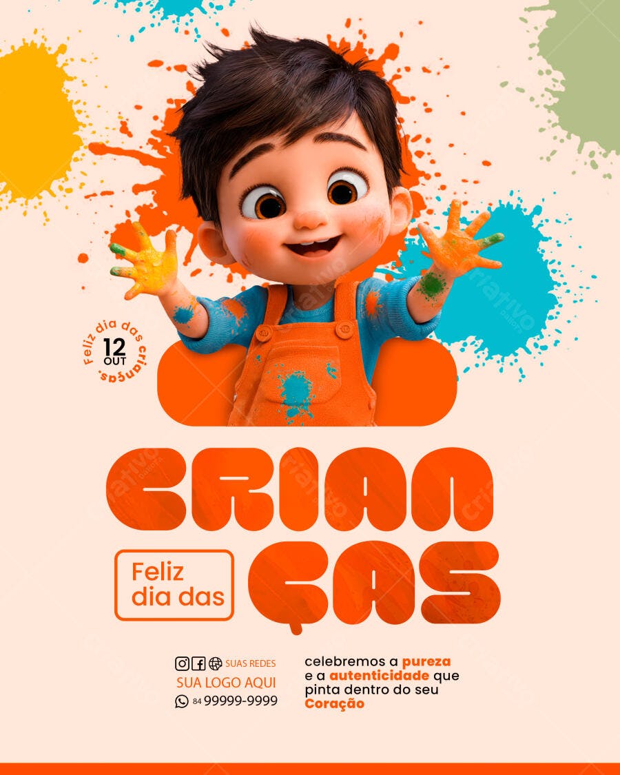 Flyer Feliz Dia das Crianças Menino Colorido PSD Editável