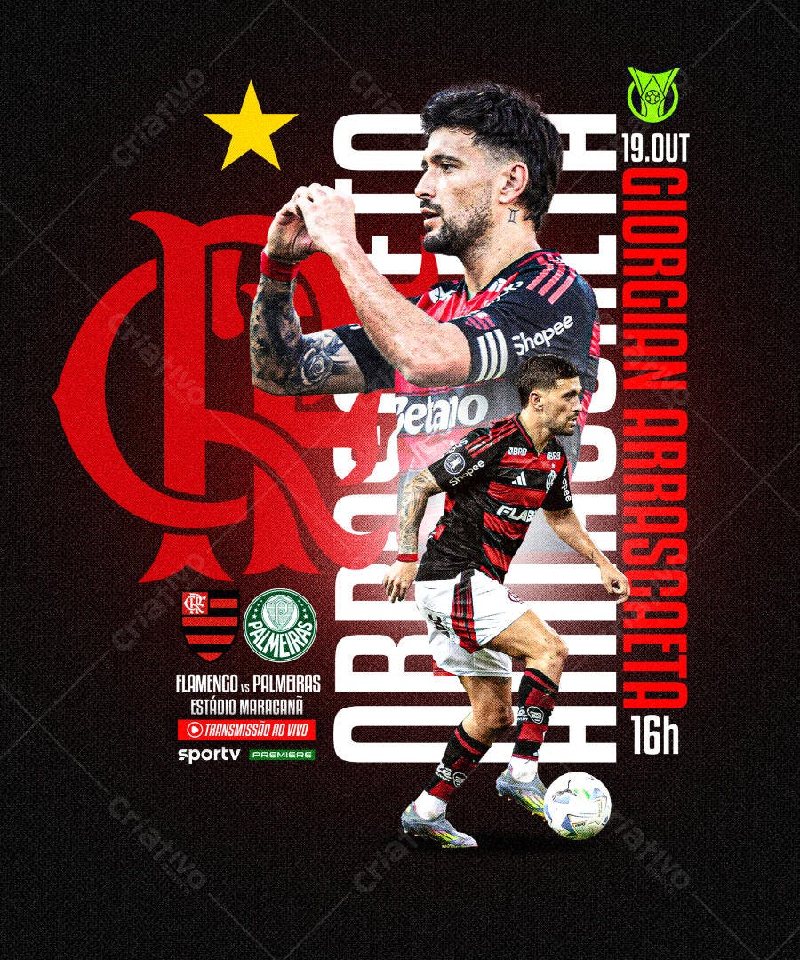 Flyer Futebol Jogo Flamengo Palmeiras Maracanã PSD Editável