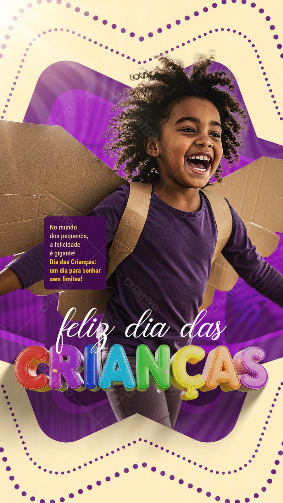 Flyer Feliz Dia das Crianças Menina Negra Asas PSD Editável
