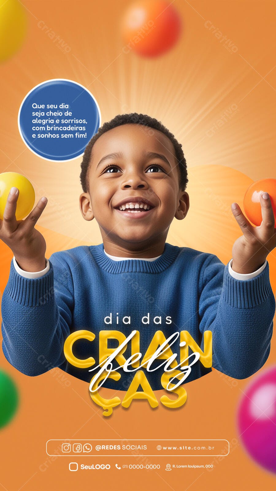 Flyer Dia das Crianças com Menino Feliz PSD Editável