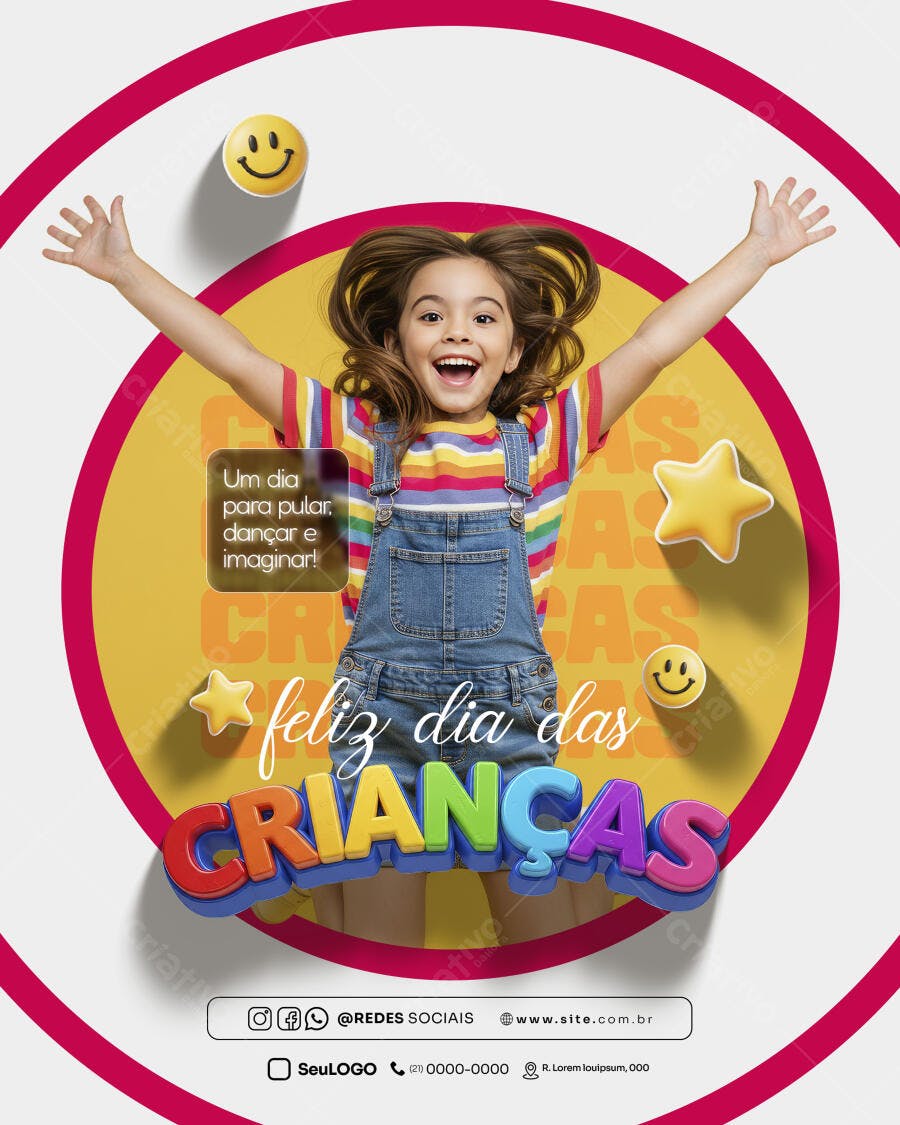 Flyer Dia das Crianças com Menina Alegre PSD Editável