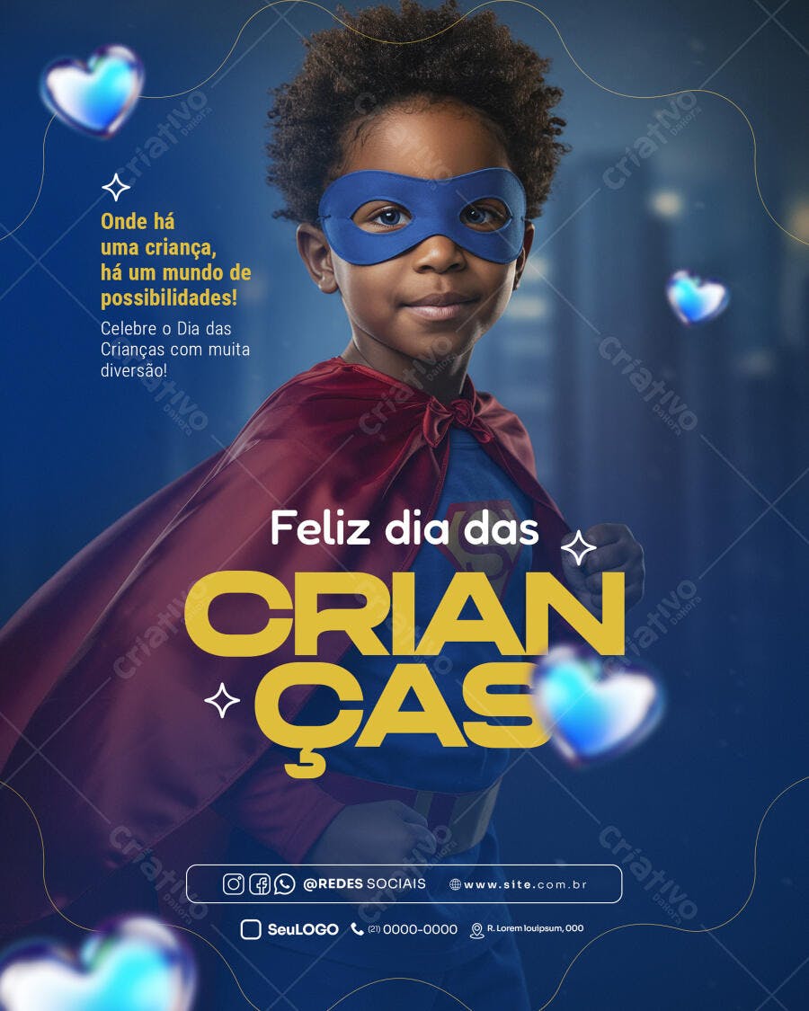 Flyer Dia das Crianças Menino Super-Herói PSD Editável