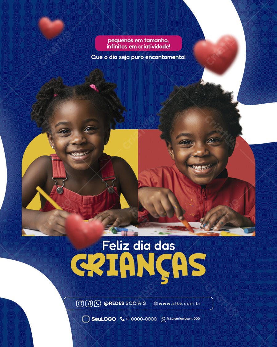 Flyer Dia das Crianças Crianças Negras Felizes Desenhando PSD Editável