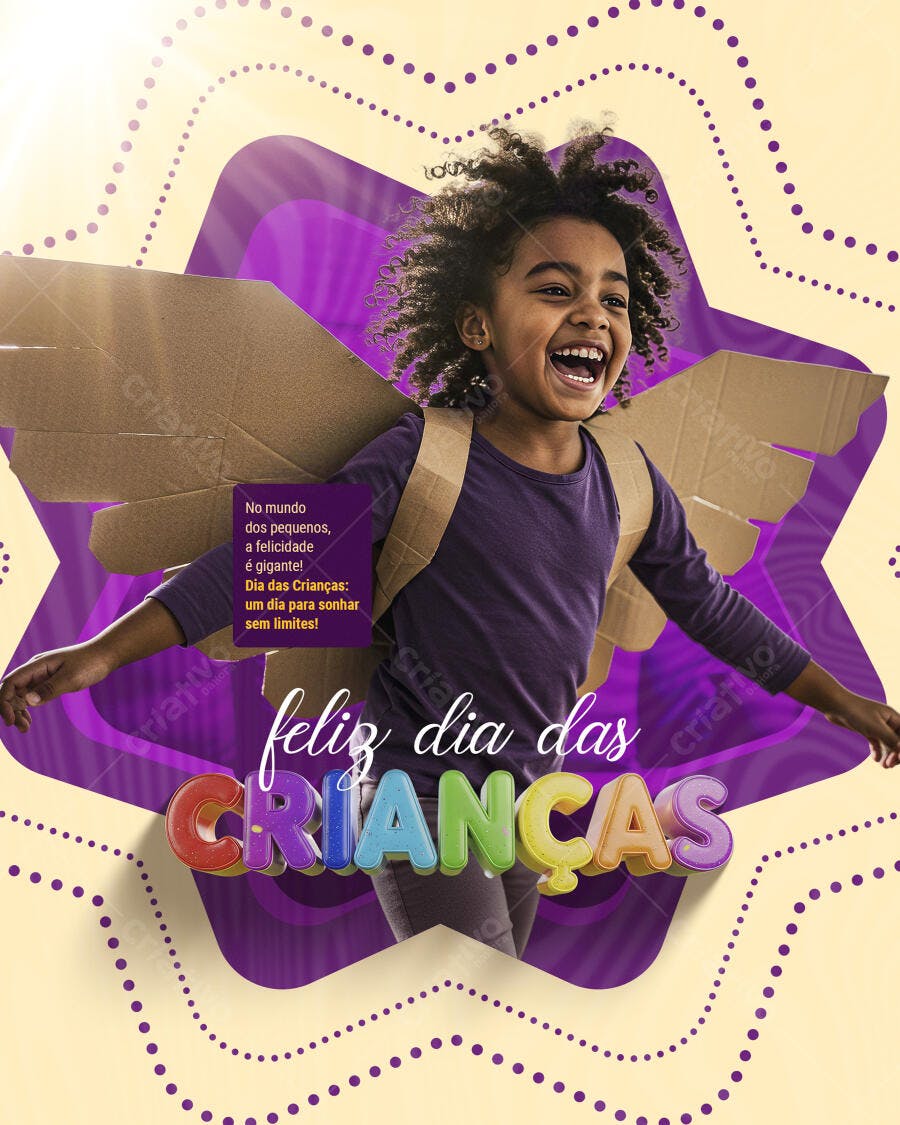 Flyer Dia das Crianças Criança Negra Asas Psd Editável