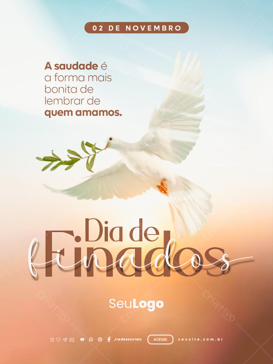 Flyer Dia de Finados Pomba da Paz PSD Editável