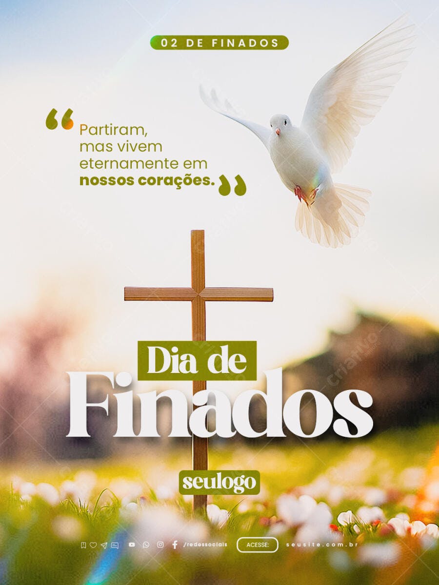 Flyer para Dia de Finados com Pomba Branca PSD Editável