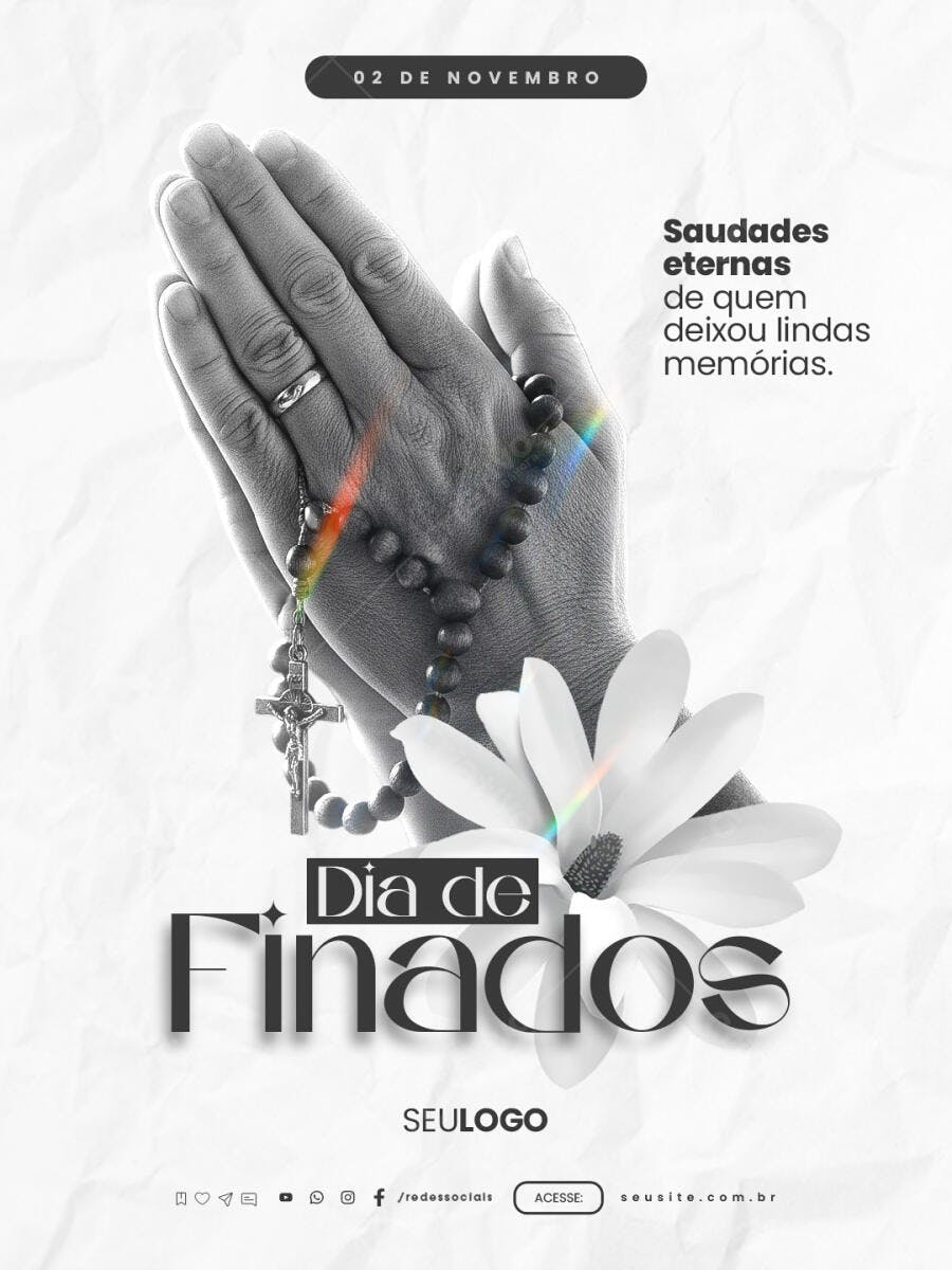 Flyer Dia de Finados com Mãos em Oração PSD Editável