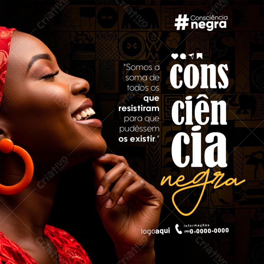 Flyer Mês da Consciência Negra com Mulher Negra Sorrindo Psd Editável