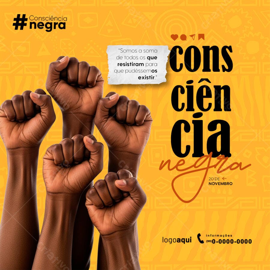 Flyer Consciência Negra Punhos Erguidos PSD Editável