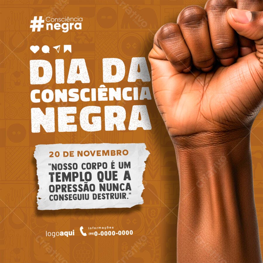 Flyer Dia da Consciência Negra com Punho Erguido PSD Editável