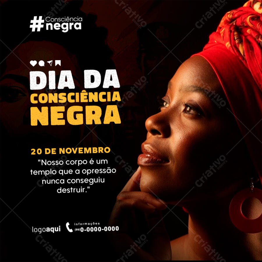 Flyer Dia da Consciência Negra 20 de Novembro PSD Editável