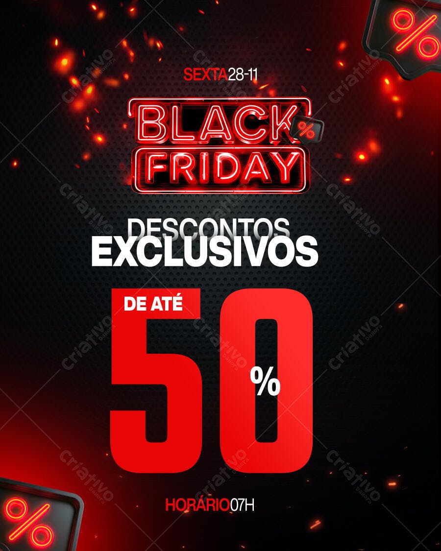 Flyer Black Friday Descontos Exclusivos 50% PSD Editável