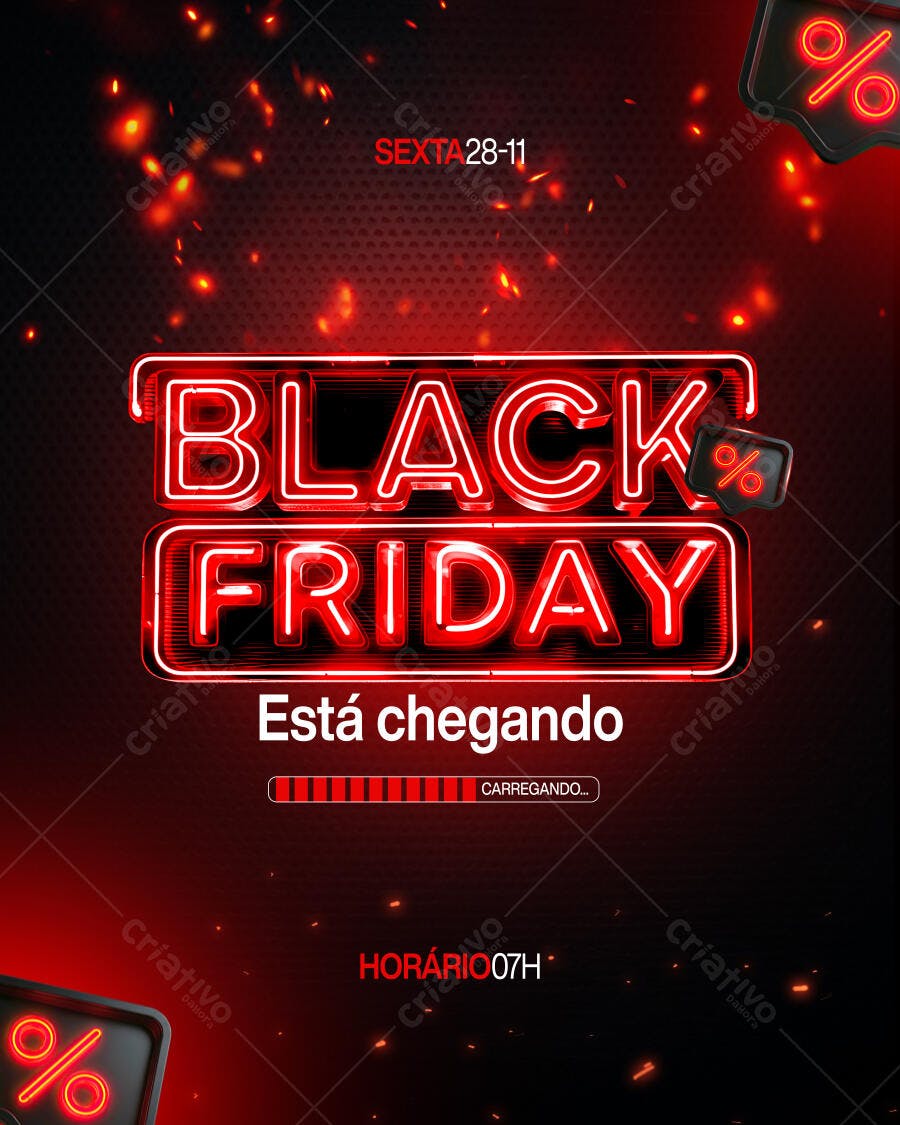 Flyer Black Friday Neon com Contagem Regressiva PSD Editável