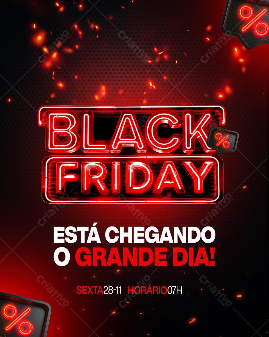 Flyer Black Friday Neon para Grande Dia de Ofertas PSD Editável