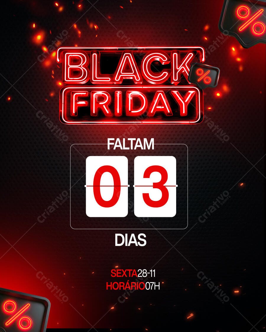 Flyer Black Friday Neon Contagem Regressiva PSD Editável