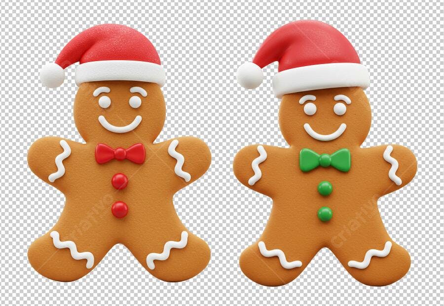 Personagem Biscoito Gengibre Natal com Chapéu Papai Noel PNG com fundo transparente