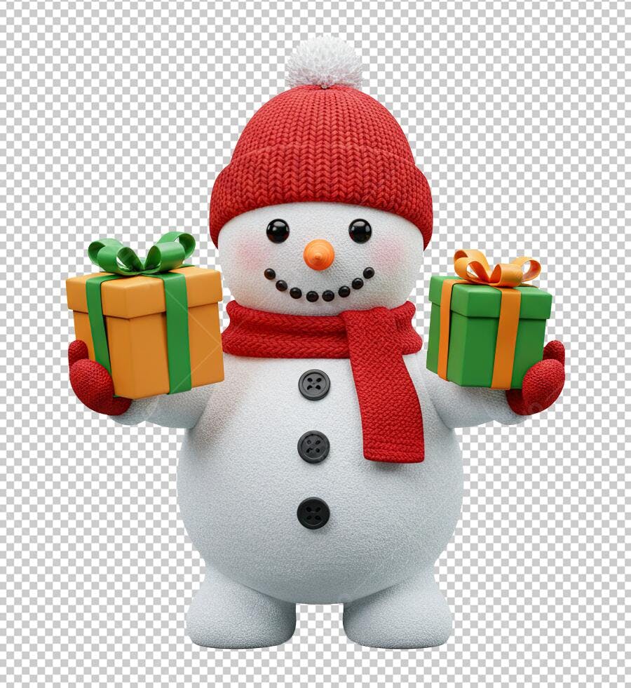 Elemento Gráfico Boneco de Neve Natalino com Presentes PNG com fundo transparente