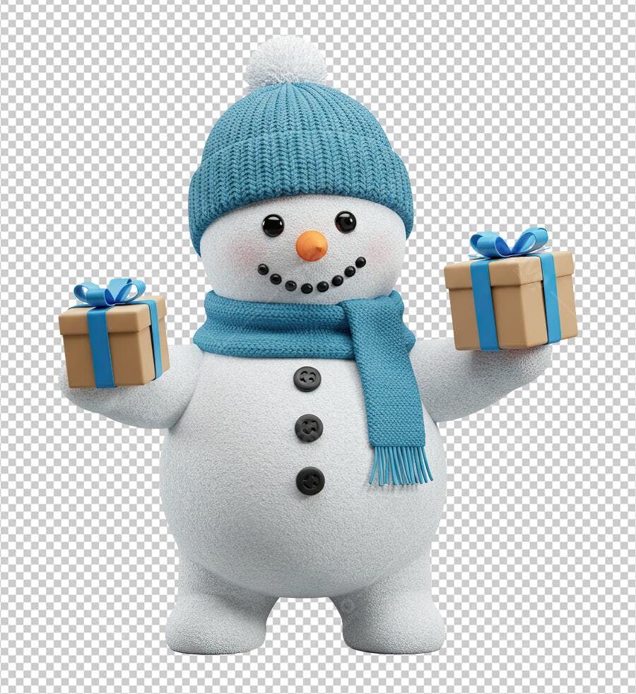 Ilustração de Boneco de Neve Natalino com Presentes Azul e Branco PNG com fundo transparente