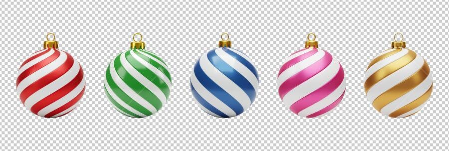 Ornamento de Natal 3D Listrado Vermelho Verde Azul Rosa Dourado PNG com fundo transparente