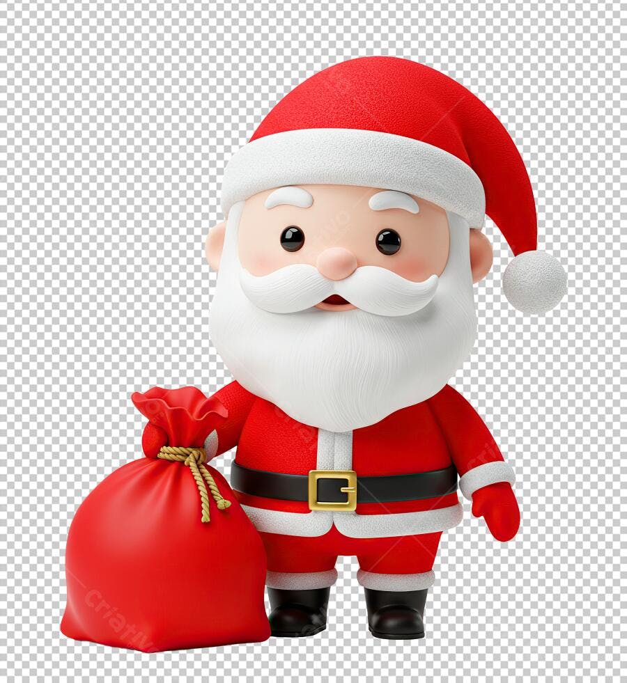 Ícone 3D Papai Noel com Saco de Presentes Vermelho e Branco PNG com fundo transparente