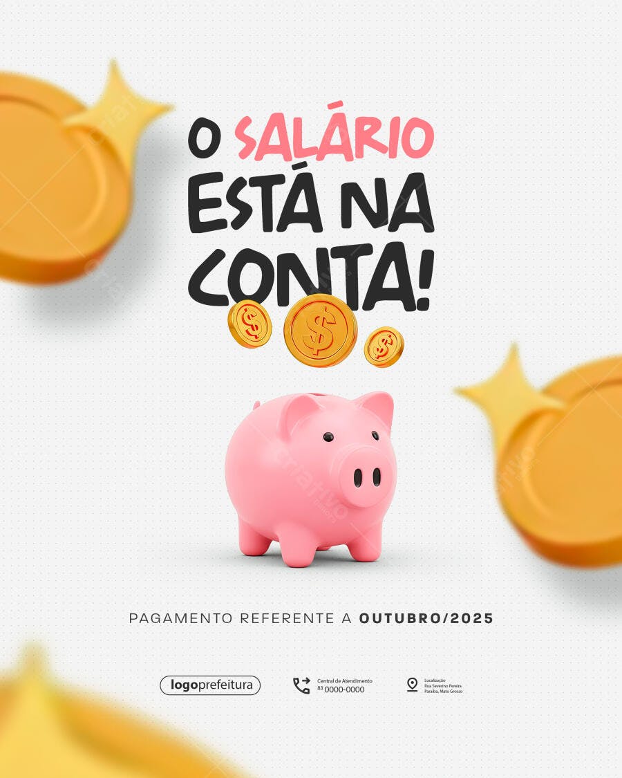 Flyer Anúncio Salário na Conta Cofrinho Psd Editável