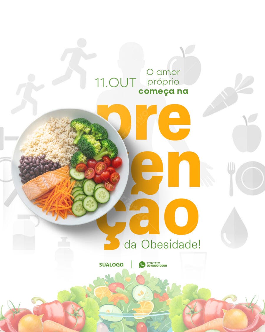 Flyer Campanha Saúde Prevenção Obesidade 11 Outubro PSD Editável