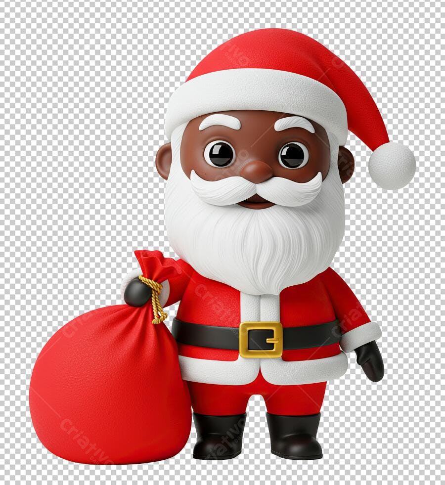 Ilustração 3D Papai Noel Negro Natal com saco de presentes PNG com fundo transparente