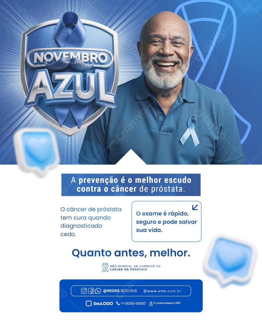 Flyer Novembro Azul Conscientização Câncer de Próstata PSD Editável